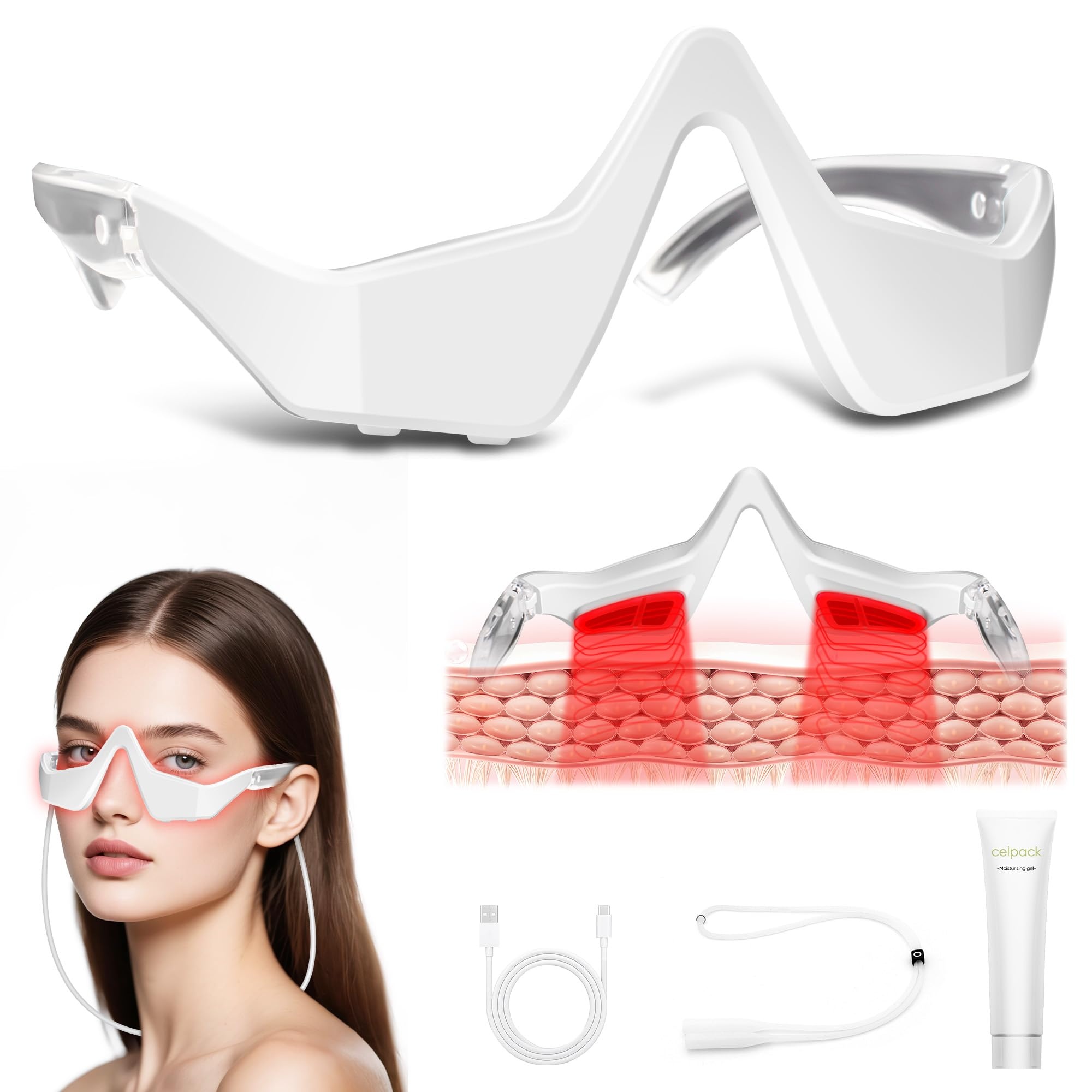 Light Therapy Glasses - نظارات تدليك العين بالضوء الأحمر EMS،